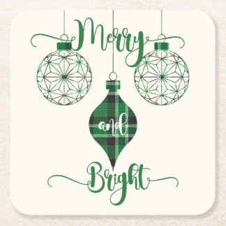 Merry and Bright Green Plaid Ornament Rechteckiger Pappuntersetzer