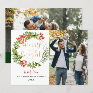 Merry and Bright Greenery Holly Wreath 2 Foto Feiertagskarte