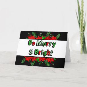 Merry and Bright Hand Drawn Poinsettias Karte