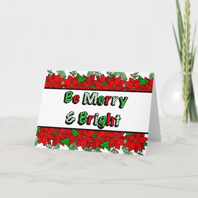 Merry and Bright Hand Drawn Poinsettias Karte (Vorderseite)