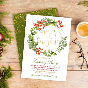 Merry and Bright Holly Berries Holiday Party Einladung