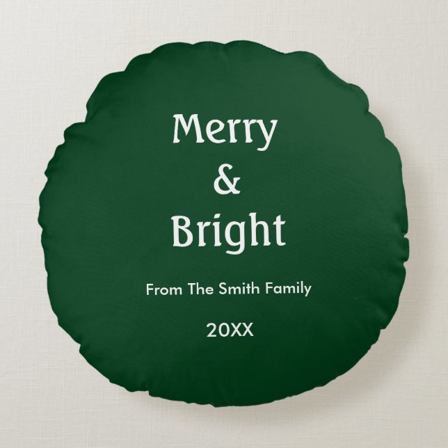 Merry And Bright Hunter Green Christmas Gift Decor Rundes Kissen (Vorderseite)