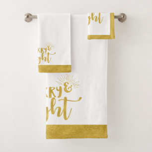 Merry and Bright Imitate Gold Typografie Weihnacht Badhandtuch Set