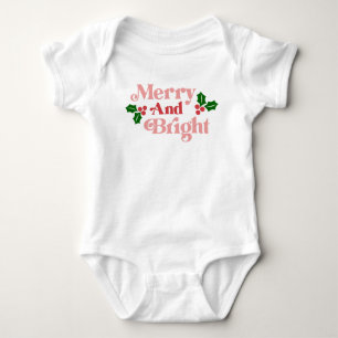 Merry and Bright - Klassische Holiday Typografie Baby Strampler