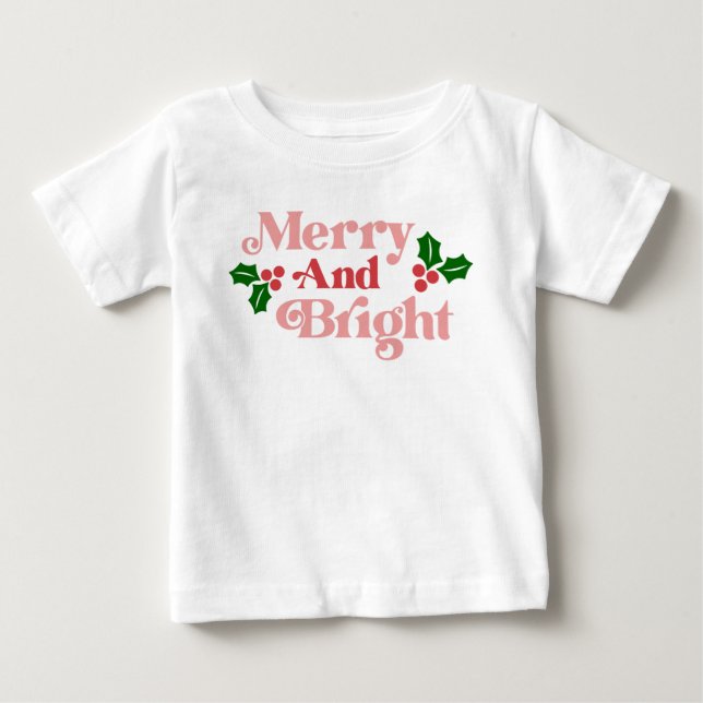 Merry and Bright - Klassische Holiday Typografie Baby T-shirt (Vorderseite)