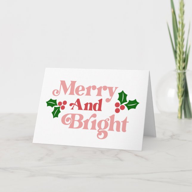 Merry and Bright - Klassische Holiday Typografie Karte (Vorderseite)