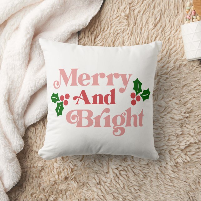 Merry and Bright - Klassische Holiday Typografie Kissen (Decke)