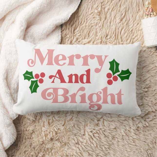 Merry and Bright - Klassische Holiday Typografie Lendenkissen (Decke)