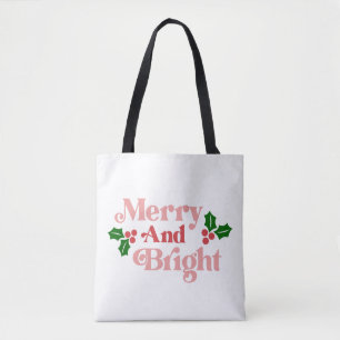 Merry and Bright - Klassische Holiday Typografie Tasche