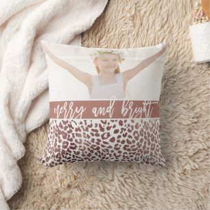 Merry and Bright Leopard Print Foto Holiday Kissen
