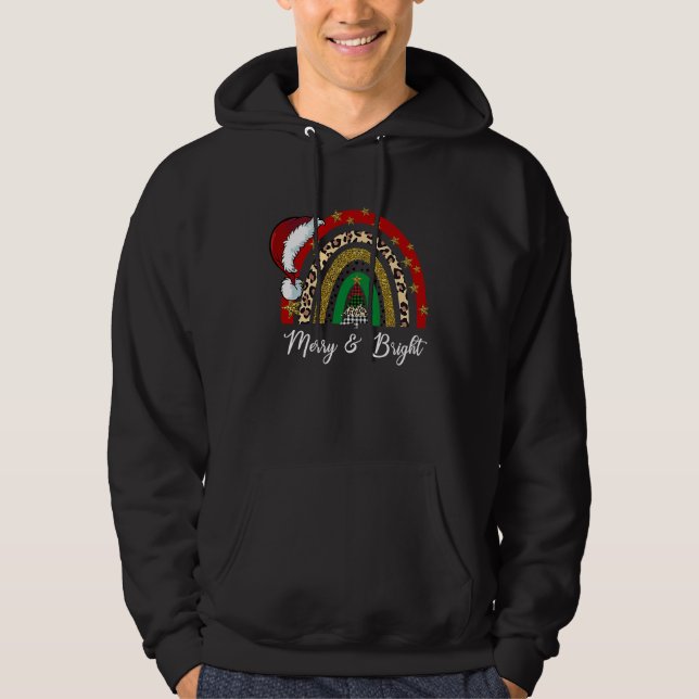 Merry And Bright Leopard Rainbow Christmas  Santa  Hoodie (Vorderseite)