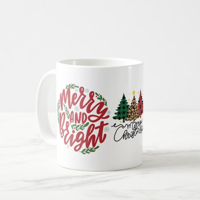 Merry and Bright Leopard Weihnachten Kaffeetasse (Vorderseite Links)
