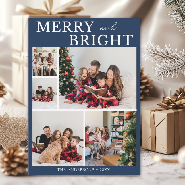 Merry and Bright Minimalist photo Family Christmas Einladung (Von Creator hochgeladen)