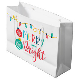 Merry and Bright mit einer Reihe von Lichtern Große Geschenktüte