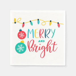 Merry and Bright mit einer Reihe von Lichtern Serviette