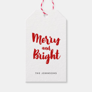 Merry and Bright Modern Red and White Geschenkanhänger