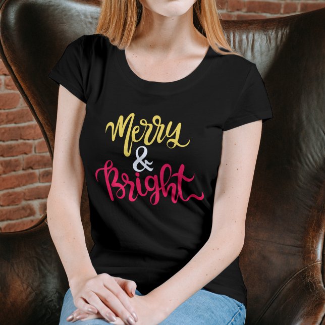 Merry and Bright Modern Red Women’s Christmas  T-Shirt (Merry and Bright Modern Red Women’s Christmas T-Shirt)