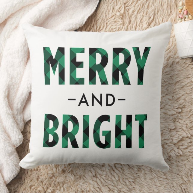 Merry and Bright Modernes Green Buffalo Kariert Kissen (Decke)