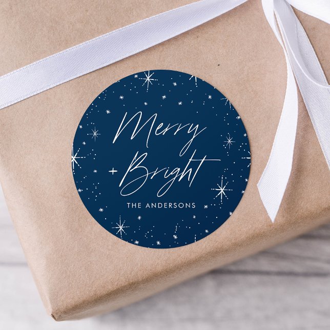 Merry and Bright Navy Holiday Runder Aufkleber (Von Creator hochgeladen)