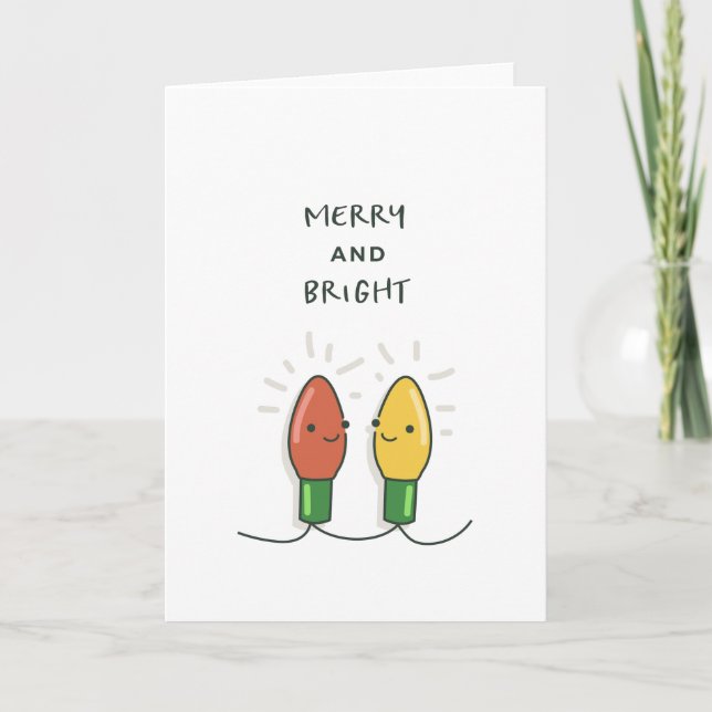 Merry and Bright - Niedlich - Weihnachtskarte Karte (Vorderseite)