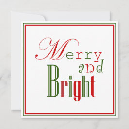 Merry and Bright on White, Red 'n Green Border Feiertagskarte