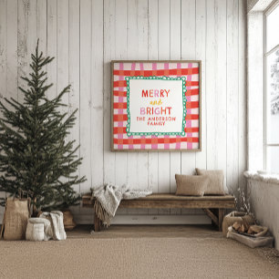 Merry and Bright Personalisiert Gingham Red & Pink Poster