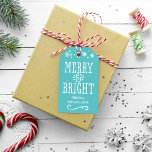 Merry and Bright Personalized Teal Blue Holiday Geschenkanhänger<br><div class="desc">Festive "Merry & Bright" themed Christmas gift tag cards feature a two-sided custom design with border of white stars and snowflakes that you can personalize. The teal / turquoise blue green background color can be customized.</div>