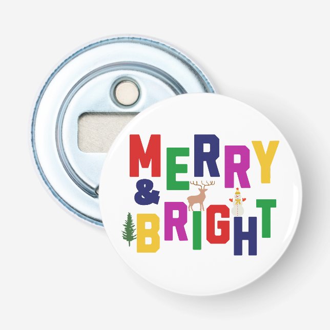 Merry and Bright Pine Tree Rentier Snowman Flaschenöffner (Vorderseite)