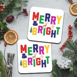 Merry and Bright Pine Tree Rentier Snowman Getränkeuntersetzer