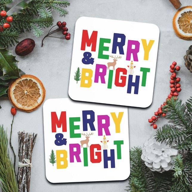 Merry and Bright Pine Tree Rentier Snowman Getränkeuntersetzer (Von Creator hochgeladen)