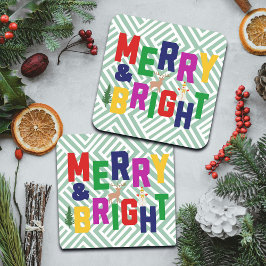 Merry and Bright Pine Tree Rentier Snowman Getränkeuntersetzer