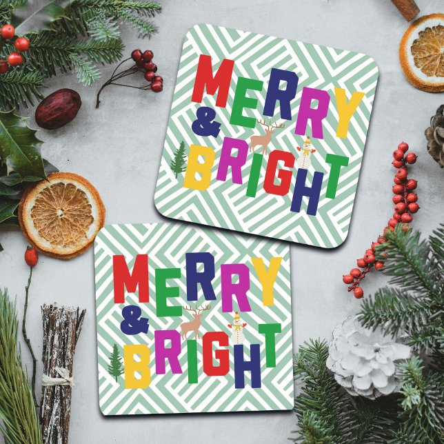 Merry and Bright Pine Tree Rentier Snowman Getränkeuntersetzer (Von Creator hochgeladen)