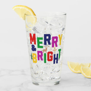 Merry and Bright Pine Tree Rentier Snowman Glas