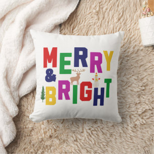 Merry and Bright Pine Tree Rentier Snowman Kissen