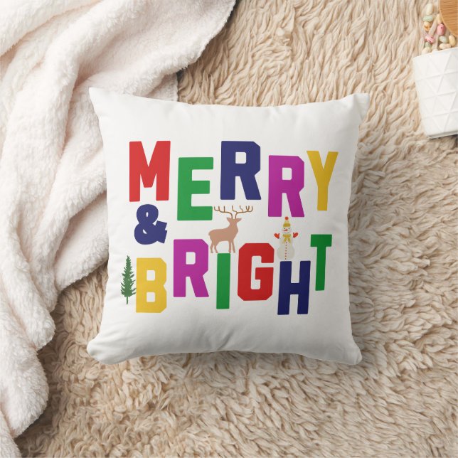 Merry and Bright Pine Tree Rentier Snowman Kissen (Decke)