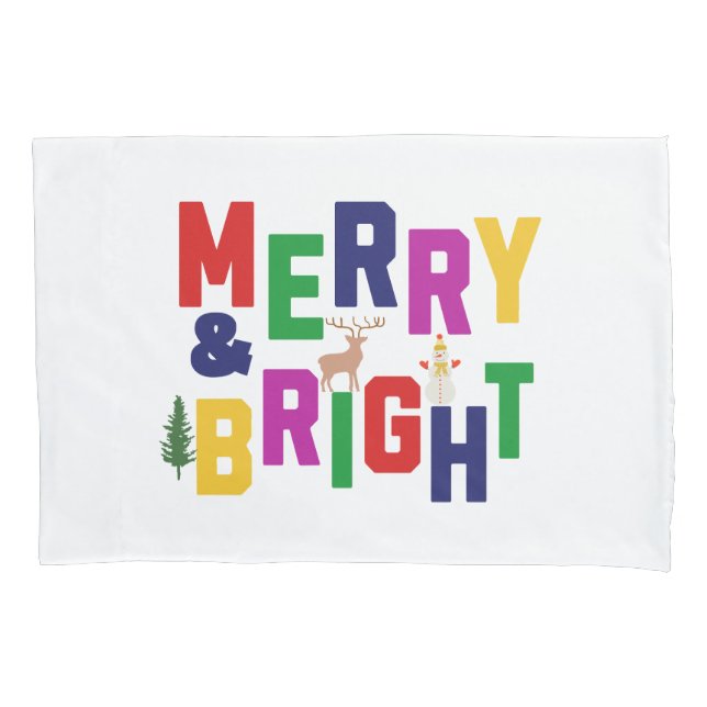 Merry and Bright Pine Tree Rentier Snowman Kissenbezug (Vorderseite)