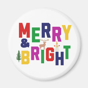 Merry and Bright Pine Tree Rentier Snowman Magnet