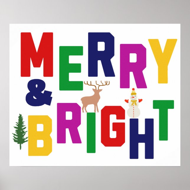 Merry and Bright Pine Tree Rentier Snowman Poster (Vorne)