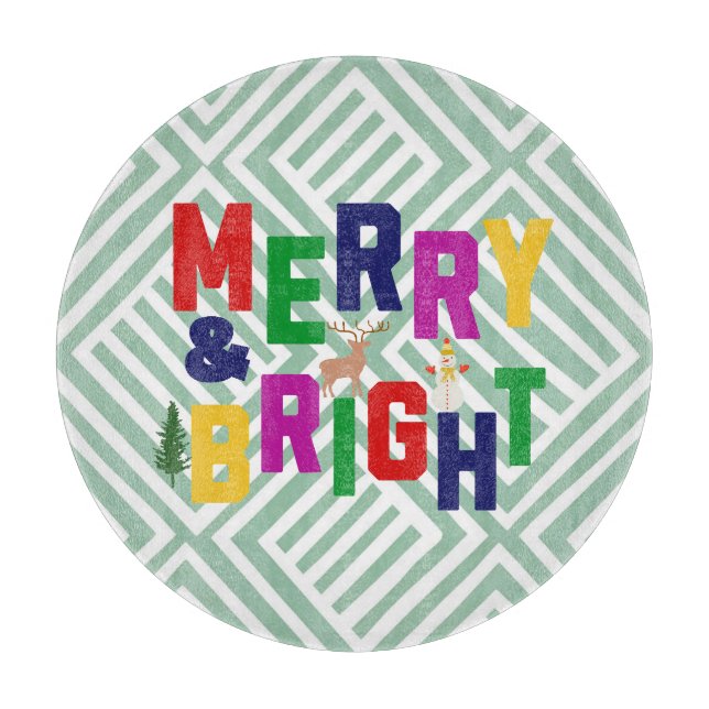 Merry and Bright Pine Tree Rentier Snowman Schneidebrett (Vorderseite)