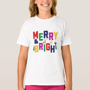 Merry and Bright Pine Tree Rentier Snowman T-Shirt