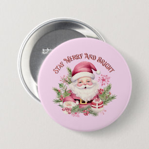 Merry and Bright - Pink Santa Button