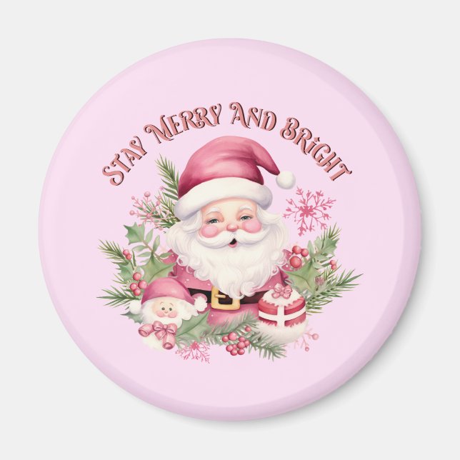 Merry and Bright - Pink Santa Magnet (Vorne)