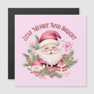 Merry and Bright - Pink Santa Magnetkarte