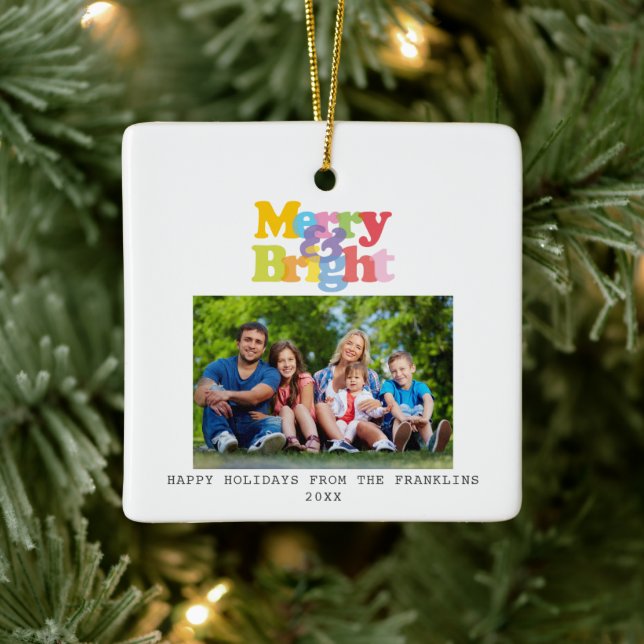 Merry and Bright Rainbow Colors Foto Modern Keramikornament (Baum)