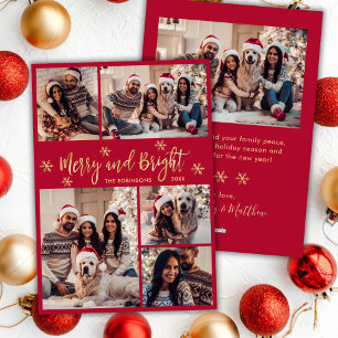 Merry and Bright Red Gold Foto Collage Weihnachten