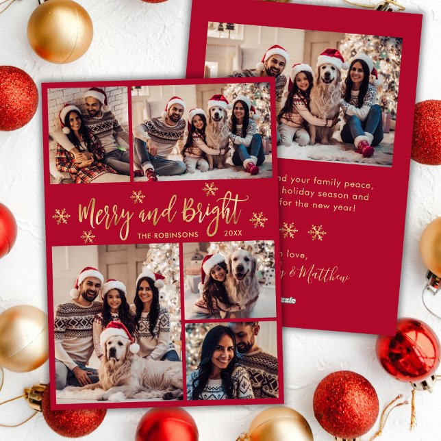 Merry and Bright Red Gold Foto Collage Weihnachten (Von Creator hochgeladen)