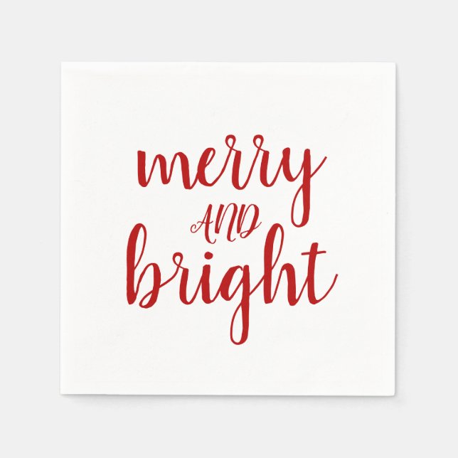 Merry and Bright Red Script Weihnachten Serviette (Vorderseite)