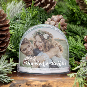 Merry and Bright Retro Typografy Foto Weihnachten Schneekugeln
