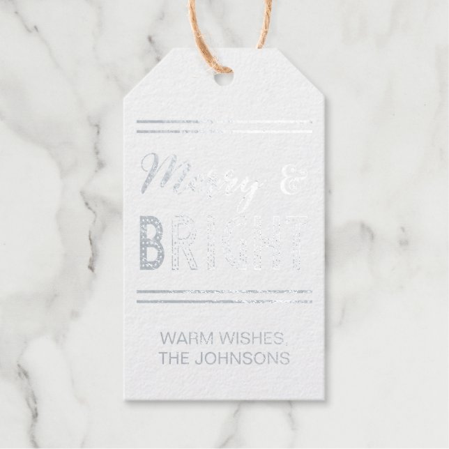 Merry and Bright Rustic Kraft and Silver Geschenkanhänger (Vorderseite)