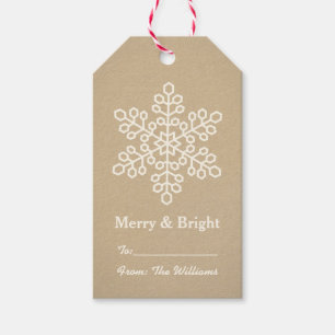 Merry and Bright Rustic Kraft Snowflake Holiday Geschenkanhänger